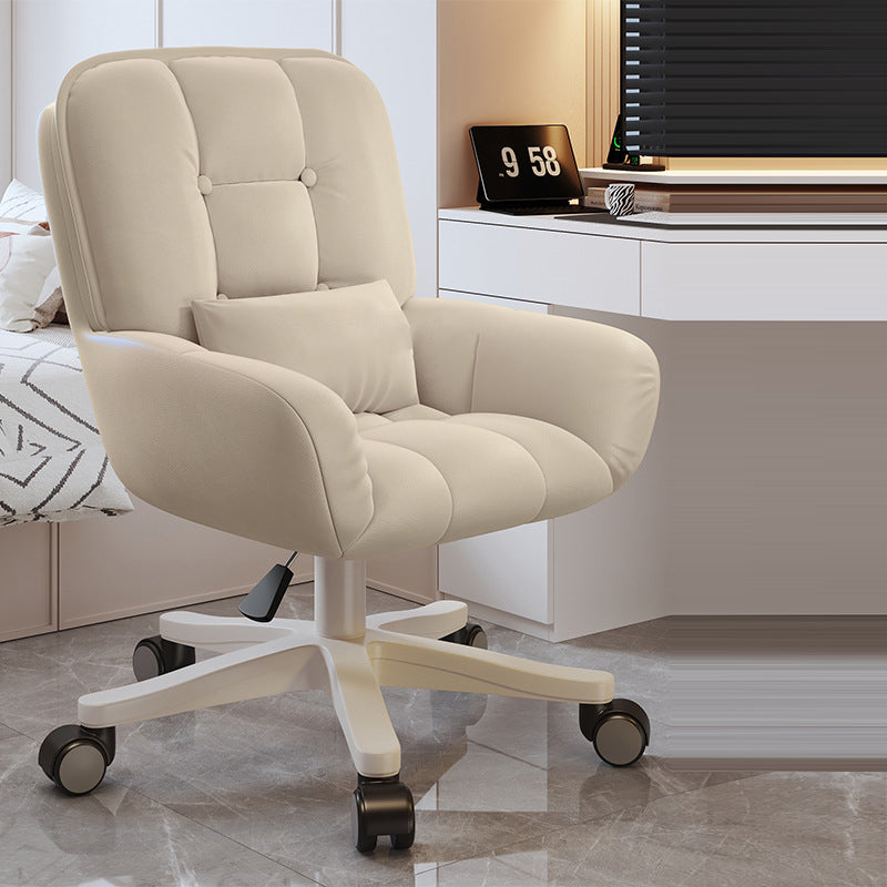 Modern Minimalist Velvet Leather & Nylon Square Desk Chair With Adjustable Height For Home Office