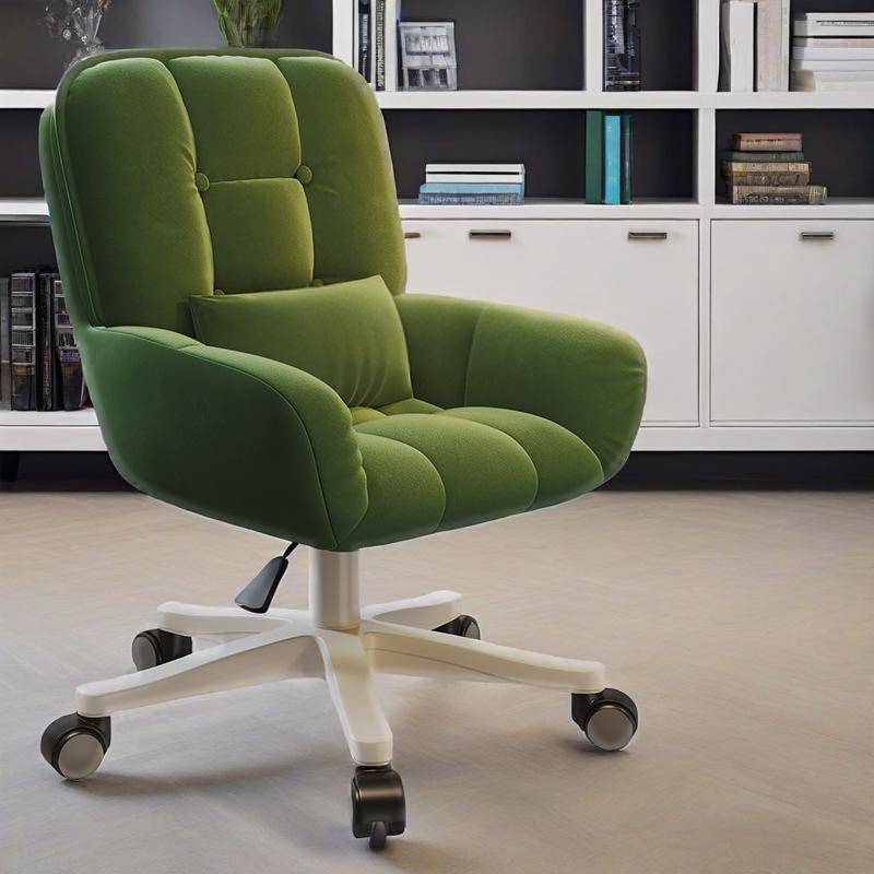 Modern Minimalist Velvet Leather & Nylon Square Desk Chair With Adjustable Height For Home Office
