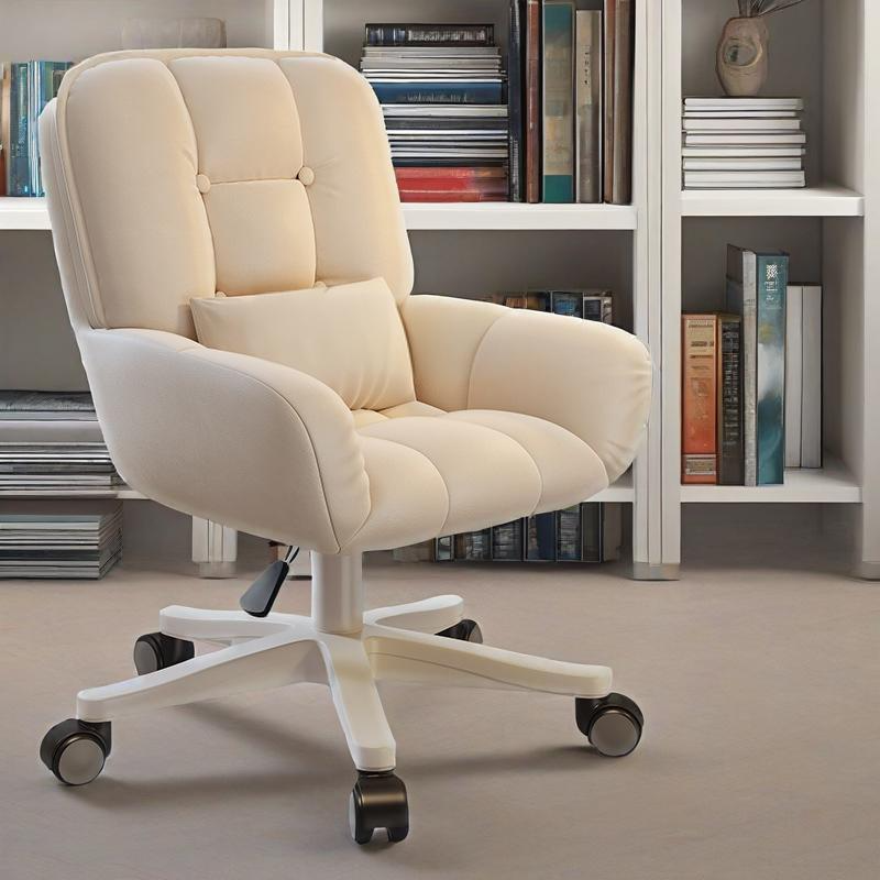 Modern Minimalist Velvet Leather & Nylon Square Desk Chair With Adjustable Height For Home Office