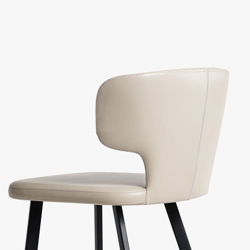 Modern Minimalist Leather & Carbon Steel Curved Back Bar Stool With Footrest For Dining Room