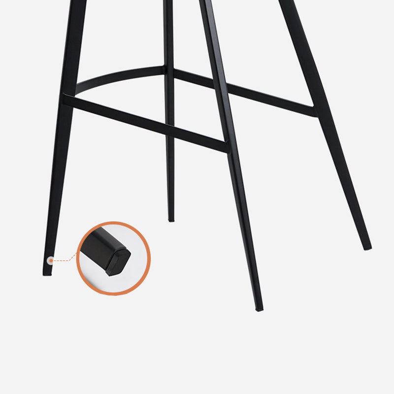 Modern Minimalist Leather & Carbon Steel Curved Back Bar Stool With Footrest For Dining Room
