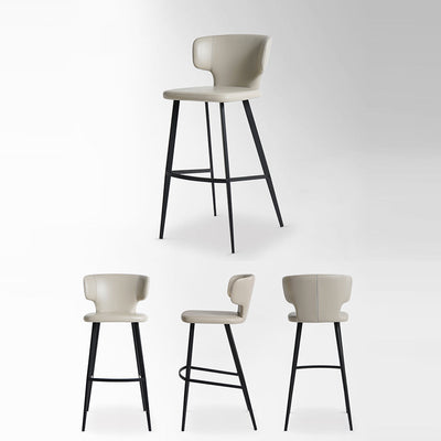 Modern Minimalist Leather & Carbon Steel Curved Back Bar Stool With Footrest For Dining Room