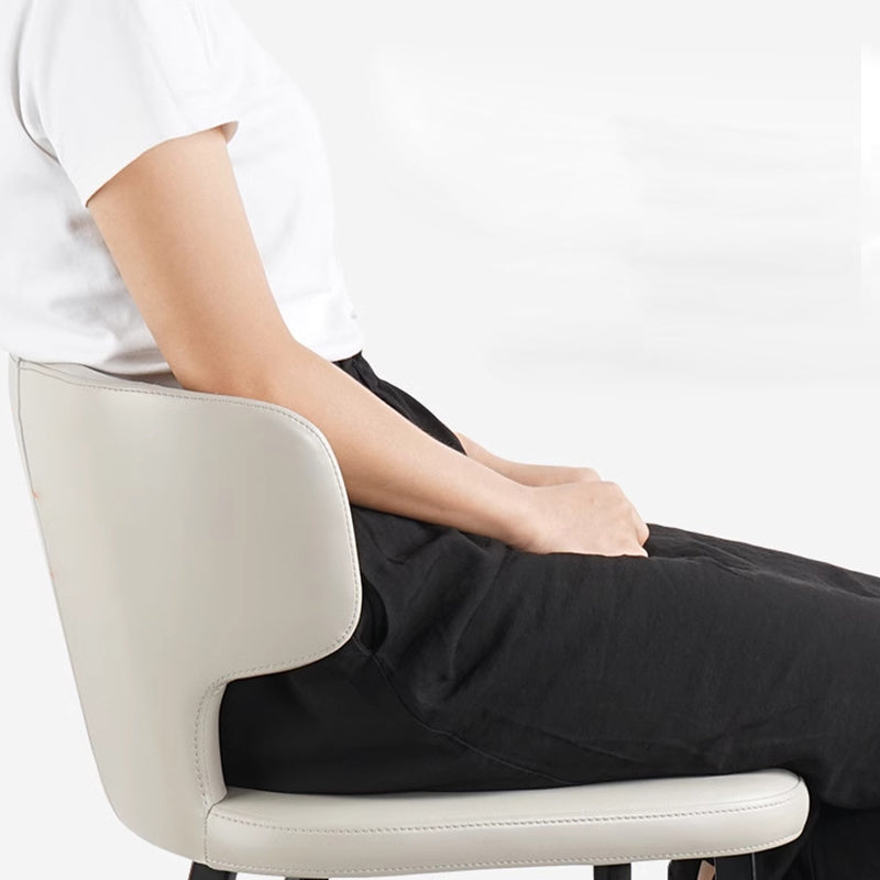 Modern Minimalist Leather & Carbon Steel Curved Back Bar Stool With Footrest For Dining Room