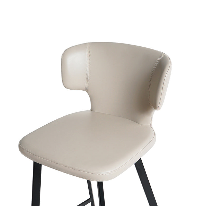 Modern Minimalist Leather & Carbon Steel Curved Back Bar Stool With Footrest For Dining Room