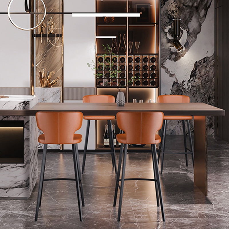 Modern Minimalist Leather & Carbon Steel Curved Back Bar Stool With Footrest For Dining Room