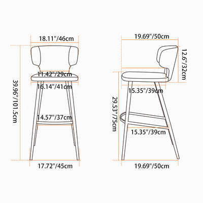 Modern Minimalist Leather & Carbon Steel Curved Back Bar Stool With Footrest For Dining Room