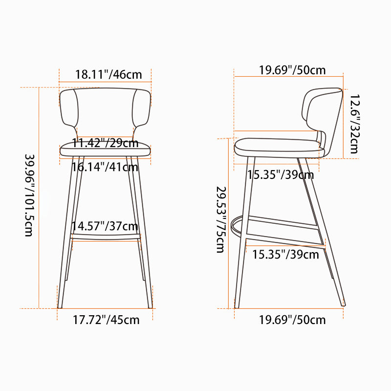 Modern Minimalist Leather & Carbon Steel Curved Back Bar Stool With Footrest For Dining Room