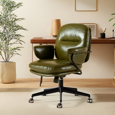 Contemporary Nordic Leather Square Desk Chair With Swivel & Height Adjustment For Home Office