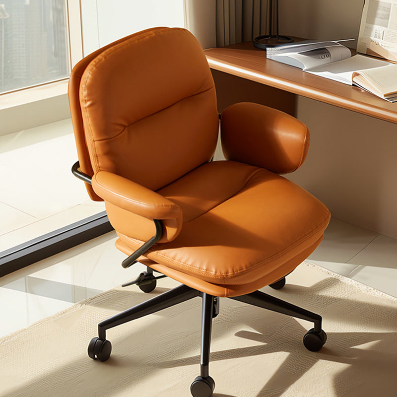 Contemporary Nordic Leather Square Desk Chair With Swivel & Height Adjustment For Home Office