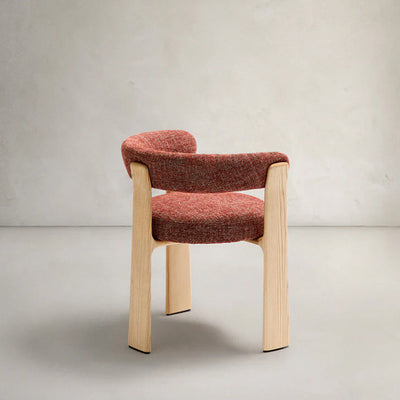 Contemporary Nordic Ash Wood Curved Back Accent Chair With Round Seat For Bedroom & Living Room