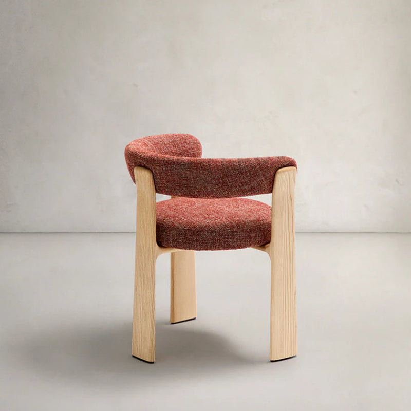 Contemporary Nordic Ash Wood Curved Back Accent Chair With Round Seat For Bedroom & Living Room