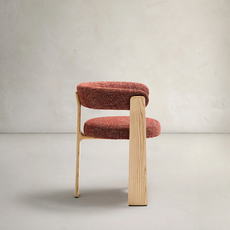 Contemporary Nordic Ash Wood Curved Back Accent Chair With Round Seat For Bedroom & Living Room