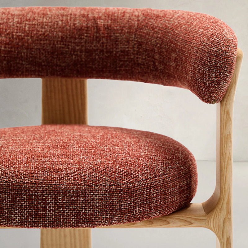 Contemporary Nordic Ash Wood Curved Back Accent Chair With Round Seat For Bedroom & Living Room