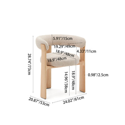 Contemporary Nordic Ash Wood Curved Back Accent Chair With Round Seat For Bedroom & Living Room