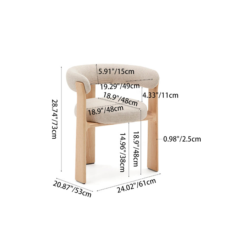 Contemporary Nordic Ash Wood Curved Back Accent Chair With Round Seat For Bedroom & Living Room