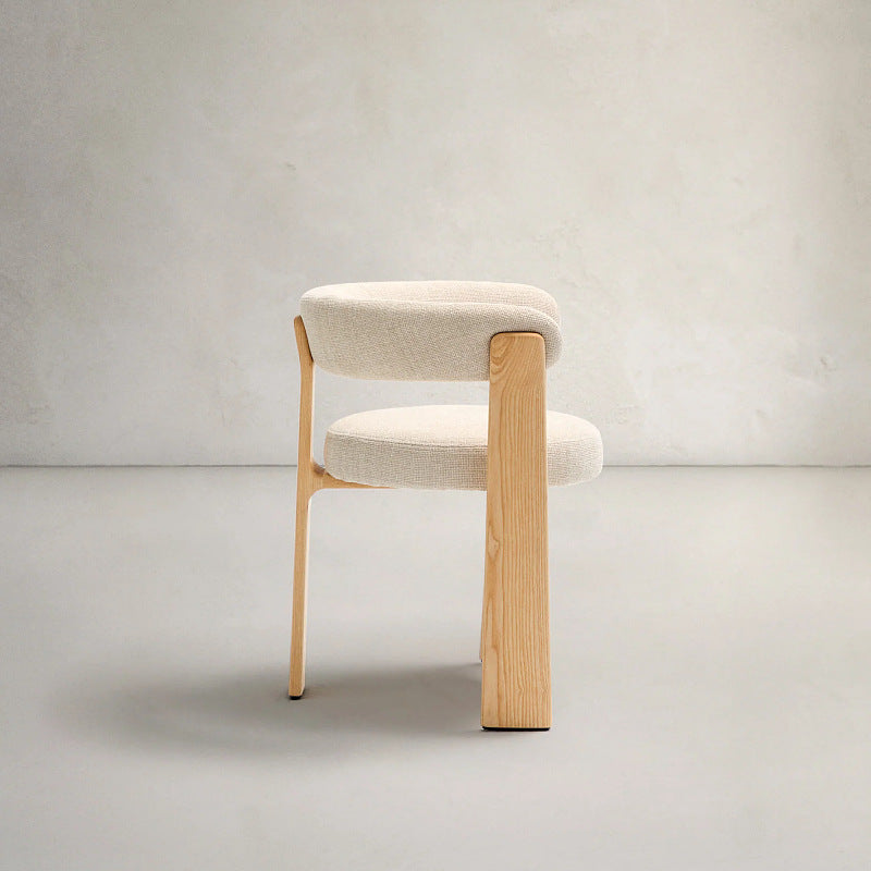 Contemporary Nordic Ash Wood Curved Back Accent Chair With Round Seat For Bedroom & Living Room