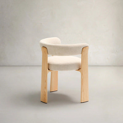 Contemporary Nordic Ash Wood Curved Back Accent Chair With Round Seat For Bedroom & Living Room