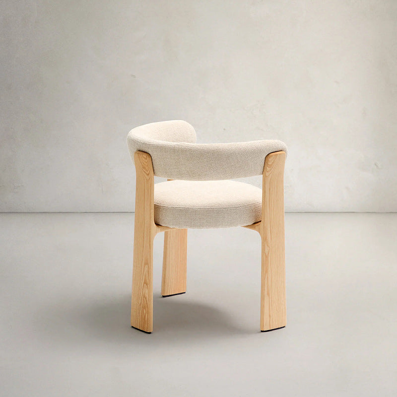 Contemporary Nordic Ash Wood Curved Back Accent Chair With Round Seat For Bedroom & Living Room