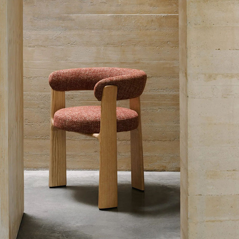Contemporary Nordic Ash Wood Curved Back Accent Chair With Round Seat For Bedroom & Living Room
