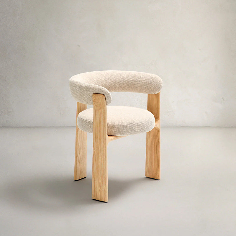 Contemporary Nordic Ash Wood Curved Back Accent Chair With Round Seat For Bedroom & Living Room