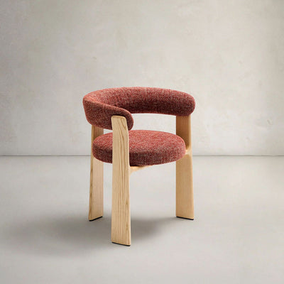 Contemporary Nordic Ash Wood Curved Back Accent Chair With Round Seat For Bedroom & Living Room