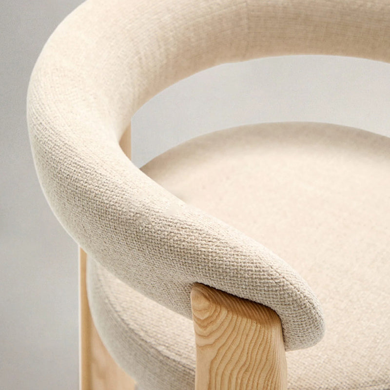 Contemporary Nordic Ash Wood Curved Back Accent Chair With Round Seat For Bedroom & Living Room