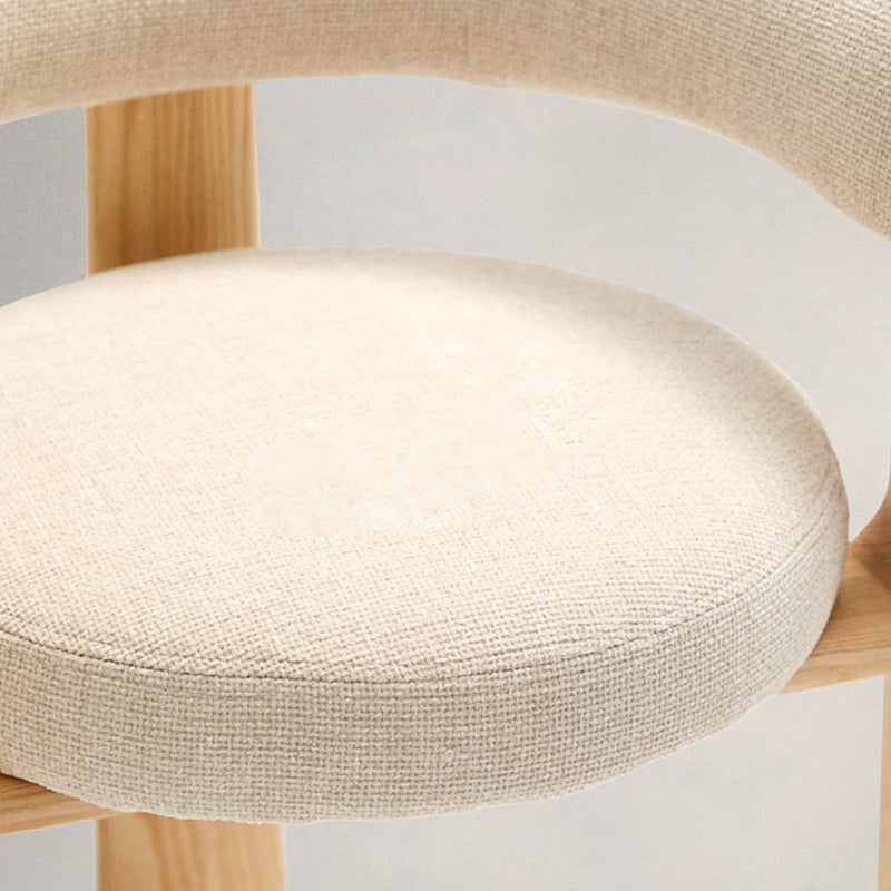 Contemporary Nordic Ash Wood Curved Back Accent Chair With Round Seat For Bedroom & Living Room