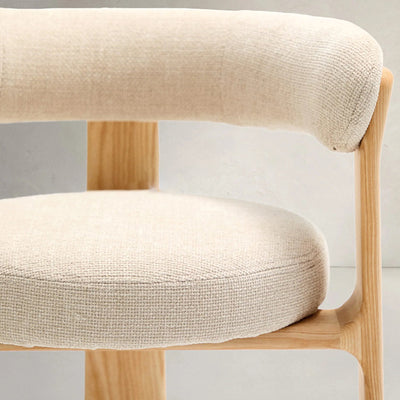 Contemporary Nordic Ash Wood Curved Back Accent Chair With Round Seat For Bedroom & Living Room