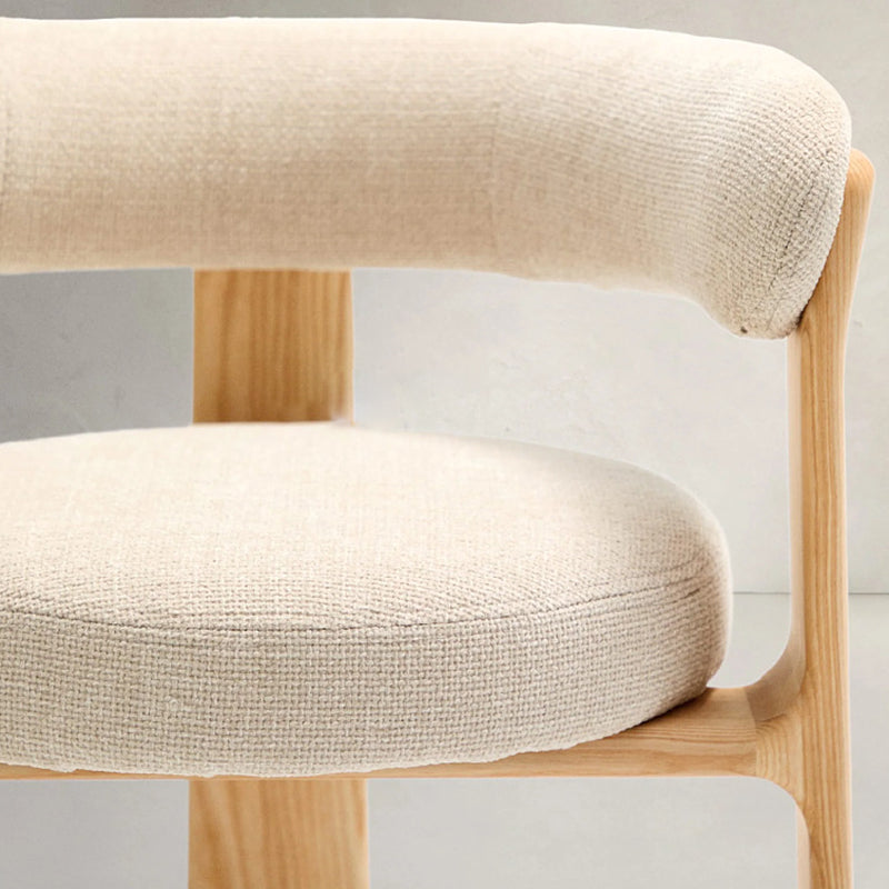 Contemporary Nordic Ash Wood Curved Back Accent Chair With Round Seat For Bedroom & Living Room