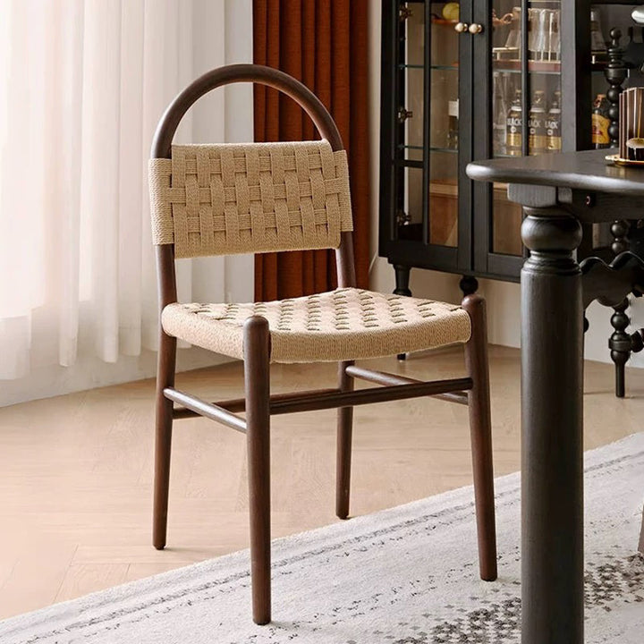 Silla de comedor cuadrada tradicional francesa de madera y cuerda con diseño tejido para comedor y sala de estar 
