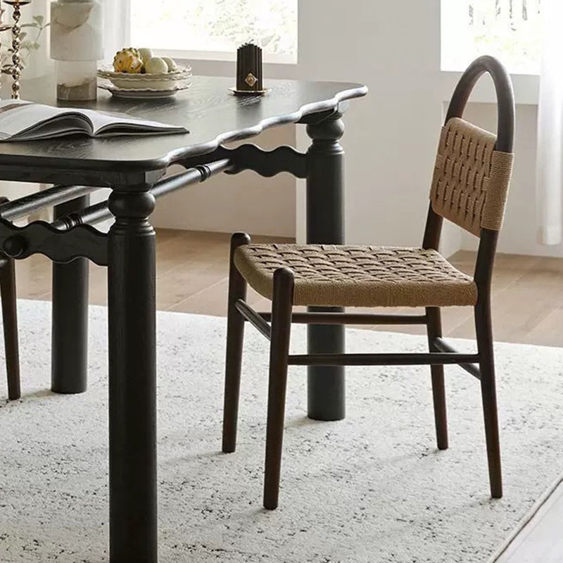 Silla de comedor cuadrada tradicional francesa de madera y cuerda con diseño tejido para comedor y sala de estar 