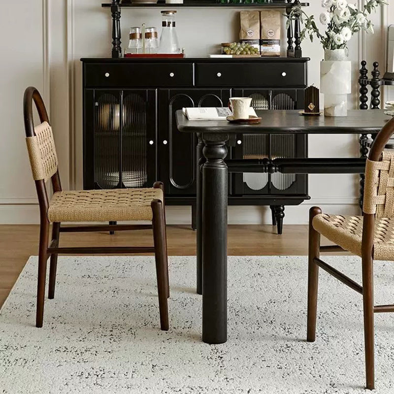 Silla de comedor cuadrada tradicional francesa de madera y cuerda con diseño tejido para comedor y sala de estar 