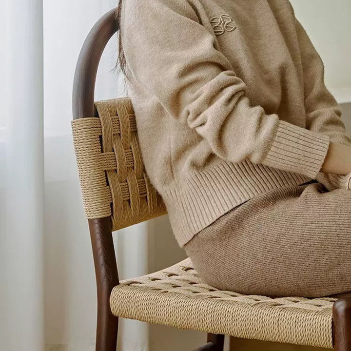 Silla de comedor cuadrada tradicional francesa de madera y cuerda con diseño tejido para comedor y sala de estar 