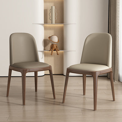 Modern Minimalist Wood & Microfiber Leather Square Curved Dining Chair With Moisture-Resistant Design For Dining Room & Living Room
