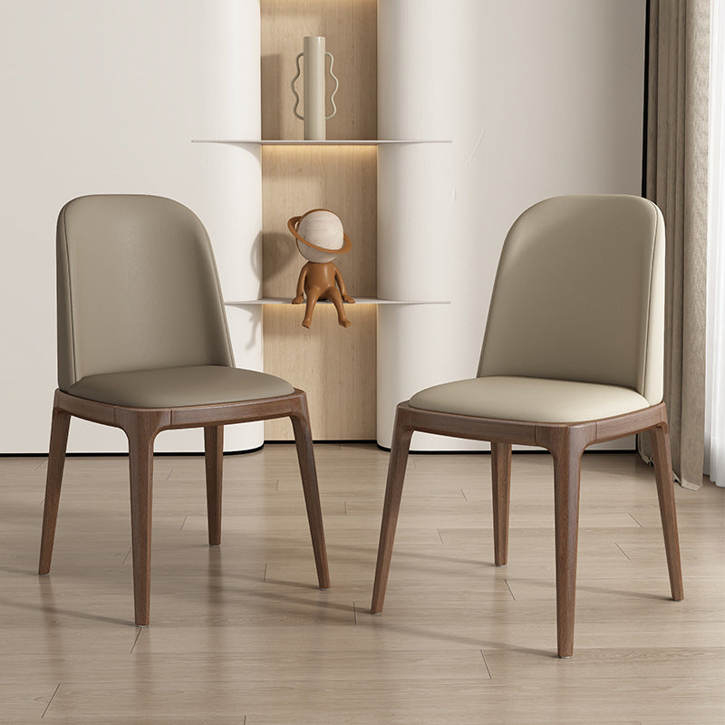 Modern Minimalist Wood & Microfiber Leather Square Curved Dining Chair With Moisture-Resistant Design For Dining Room & Living Room