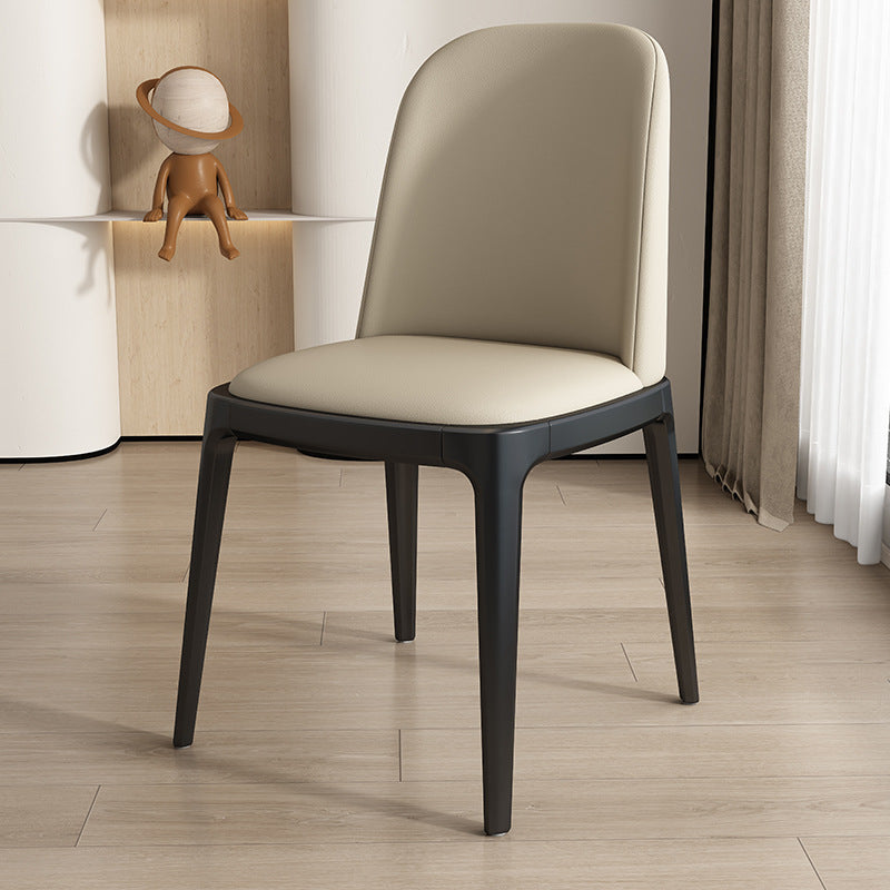 Modern Minimalist Wood & Microfiber Leather Square Curved Dining Chair With Moisture-Resistant Design For Dining Room & Living Room