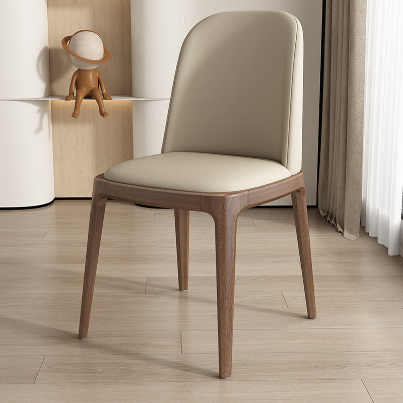 Modern Minimalist Wood & Microfiber Leather Square Curved Dining Chair With Moisture-Resistant Design For Dining Room & Living Room
