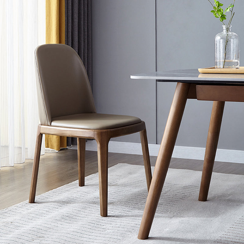 Modern Minimalist Wood & Microfiber Leather Square Curved Dining Chair With Moisture-Resistant Design For Dining Room & Living Room