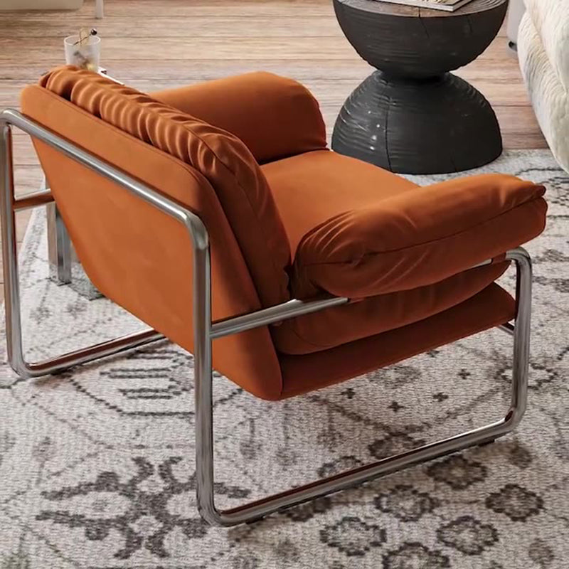 Contemporary Nordic Fabric & Stainless Steel Square Accent Chair With Ergonomic Comfort For Living Room & Bedroom