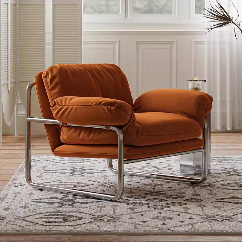 Contemporary Nordic Fabric & Stainless Steel Square Accent Chair With Ergonomic Comfort For Living Room & Bedroom