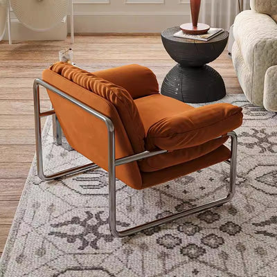 Contemporary Nordic Fabric & Stainless Steel Square Accent Chair With Ergonomic Comfort For Living Room & Bedroom