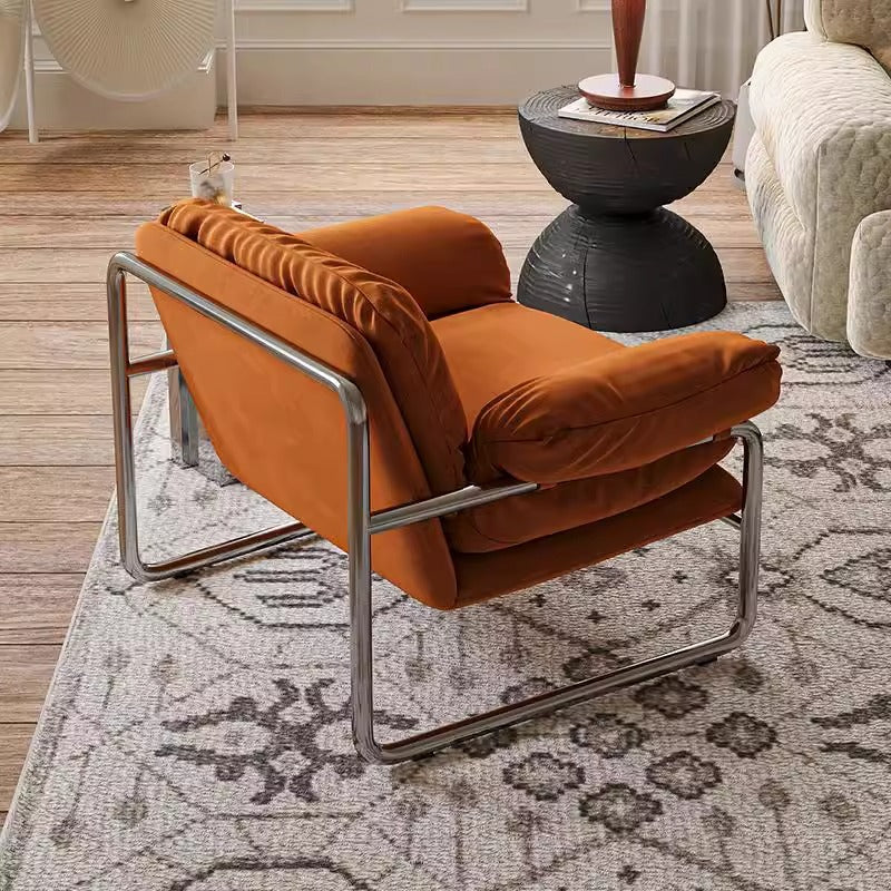 Contemporary Nordic Fabric & Stainless Steel Square Accent Chair With Ergonomic Comfort For Living Room & Bedroom