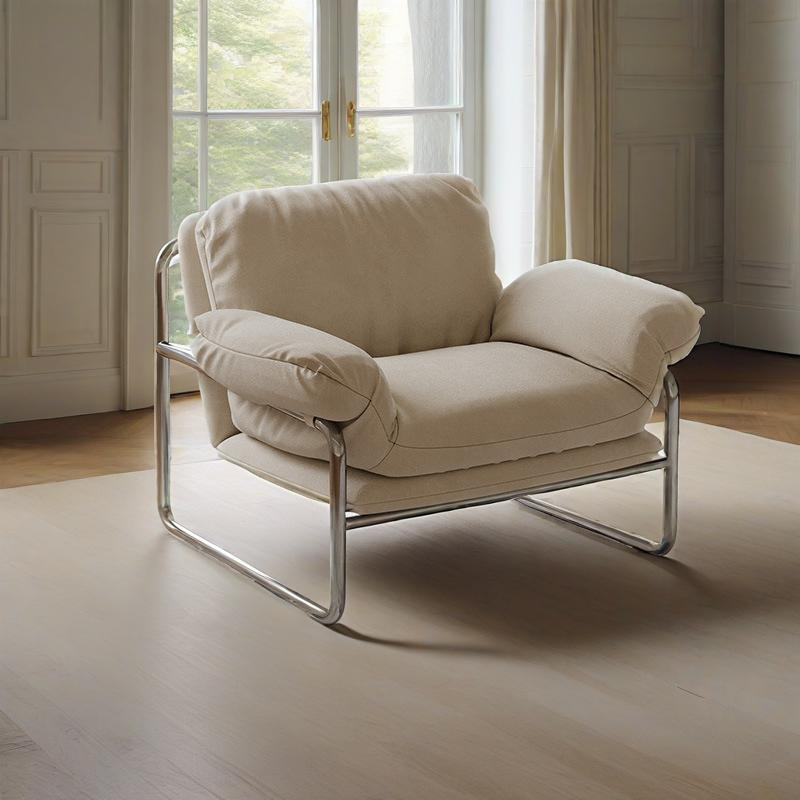 Contemporary Nordic Fabric & Stainless Steel Square Accent Chair With Ergonomic Comfort For Living Room & Bedroom