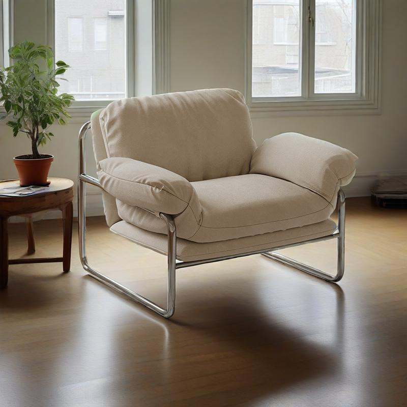 Contemporary Nordic Fabric & Stainless Steel Square Accent Chair With Ergonomic Comfort For Living Room & Bedroom