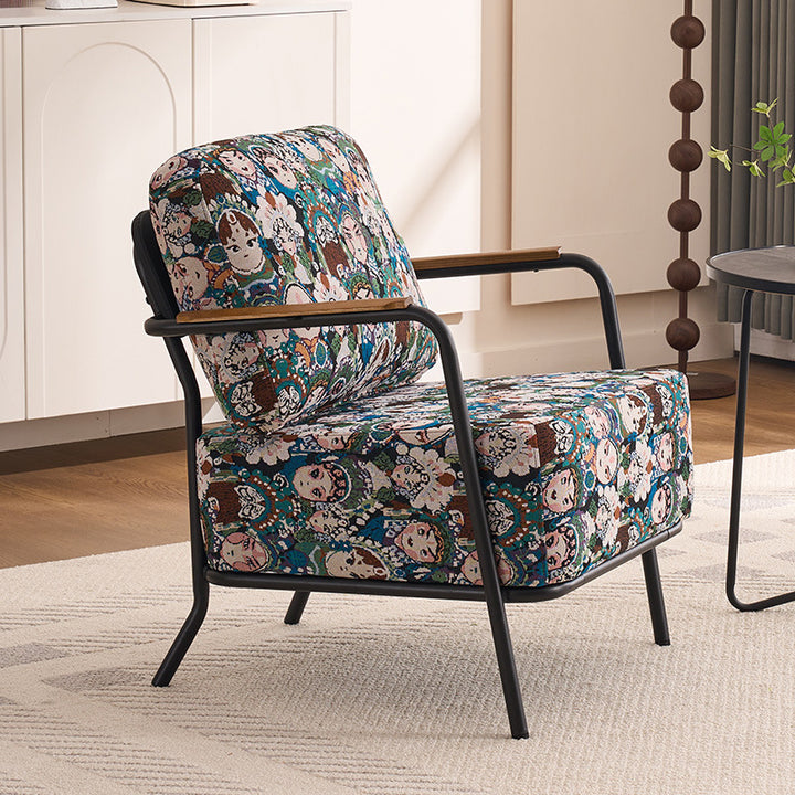 Zeitgenössischer kreativer Akzentstuhl aus Baumwollleinen und Kohlenstoffstahl mit ergonomischem Design für Wohnzimmer und Schlafzimmer 
