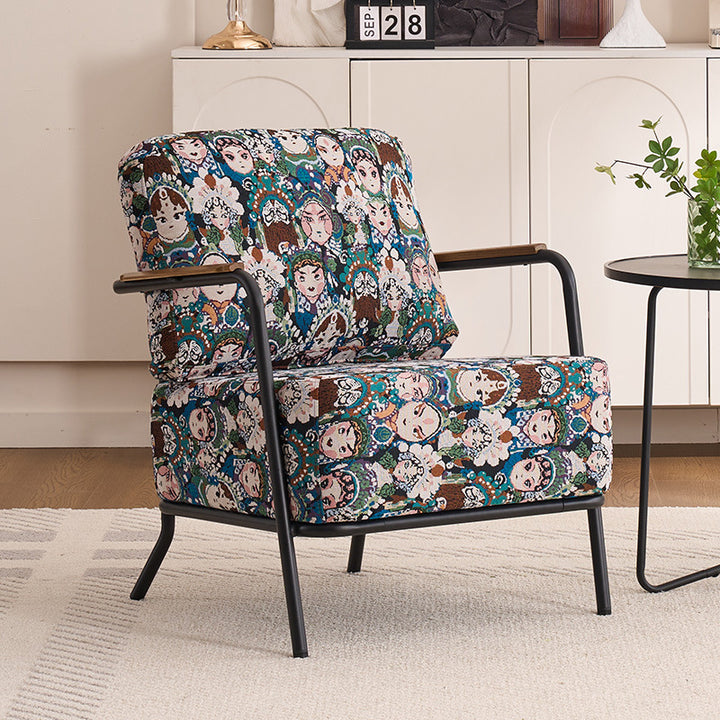 Chaise d'accent carrée contemporaine en coton lin créatif et acier au carbone avec design ergonomique pour salon et chambre 