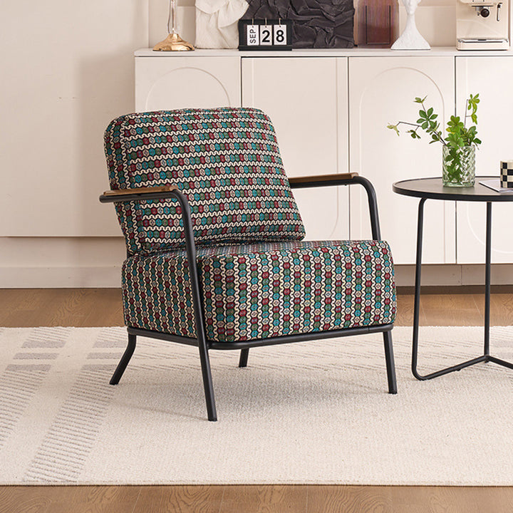 Zeitgenössischer kreativer Akzentstuhl aus Baumwollleinen und Kohlenstoffstahl mit ergonomischem Design für Wohnzimmer und Schlafzimmer 