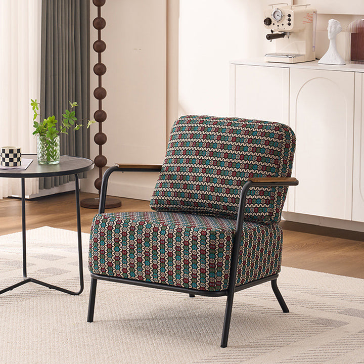 Zeitgenössischer kreativer Akzentstuhl aus Baumwollleinen und Kohlenstoffstahl mit ergonomischem Design für Wohnzimmer und Schlafzimmer 
