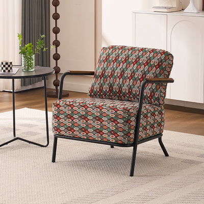 Contemporary Creative Cotton Linen & Carbon Steel Square Accent Chair With Ergonomic Design For Living Room & Bedroom