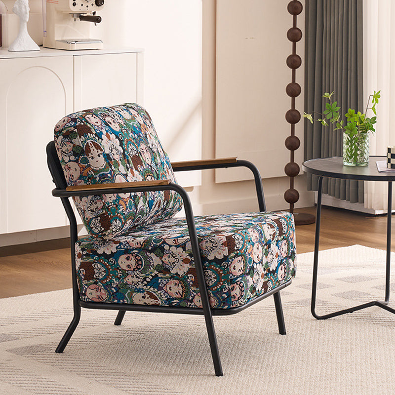 Zeitgenössischer kreativer Akzentstuhl aus Baumwollleinen und Kohlenstoffstahl mit ergonomischem Design für Wohnzimmer und Schlafzimmer 